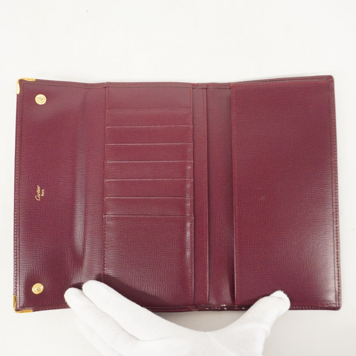 【5ib1404-h】カルティエ 長財布 マスト レザー ボルドー ゴールド金具【中古】レディース