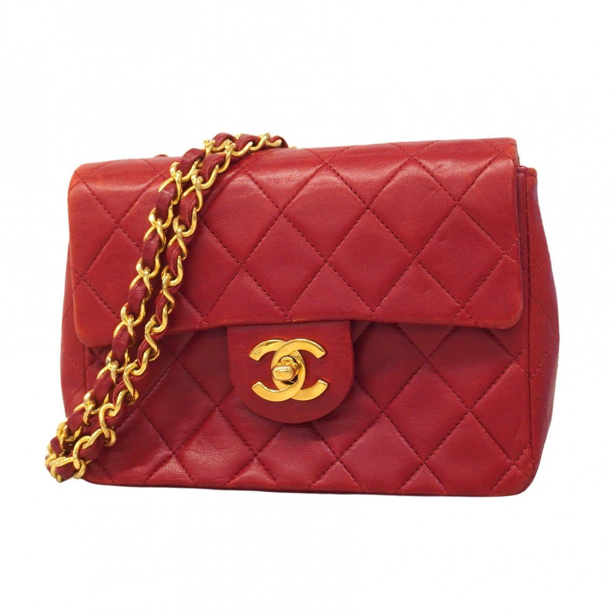 【5ib2509】シャネル ショルダーバッグ ミニマトラッセ チェーンショルダー ラムスキン レッド ゴールド金具【中古】レディース