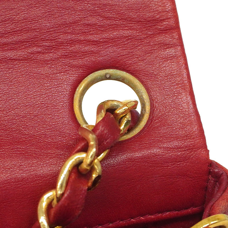 【5ib2509】シャネル ショルダーバッグ ミニマトラッセ チェーンショルダー ラムスキン レッド ゴールド金具【中古】レディース