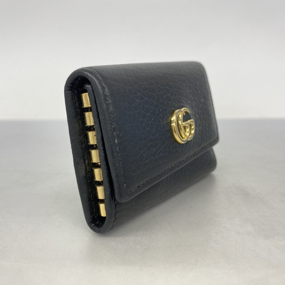 【5ib2573-h】グッチ キーケース GGマーモント 456118 レザー ブラック ゴールド金具【中古】レディース