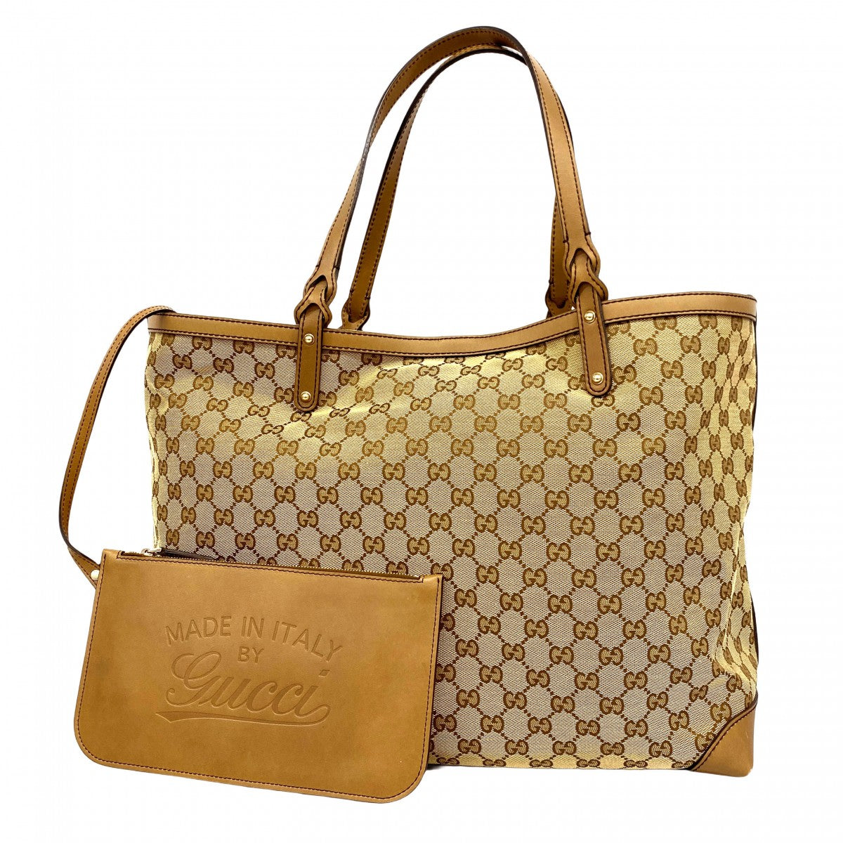 GUCCI グッチGGキャンバス レザー 本革トート バッグ　ゴールド金具 GUCCI グッチ アビー ブラウン ゴールド金具 GGキャンバス