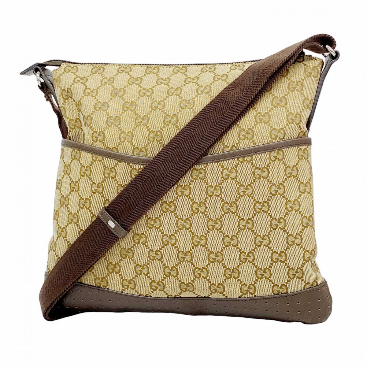 良品 596 グッチ ショルダーバッグ GG キャンバス レザー ブラウン グッチ GUCCI GG柄 ブラウン GGキャンバス×レザー ワン