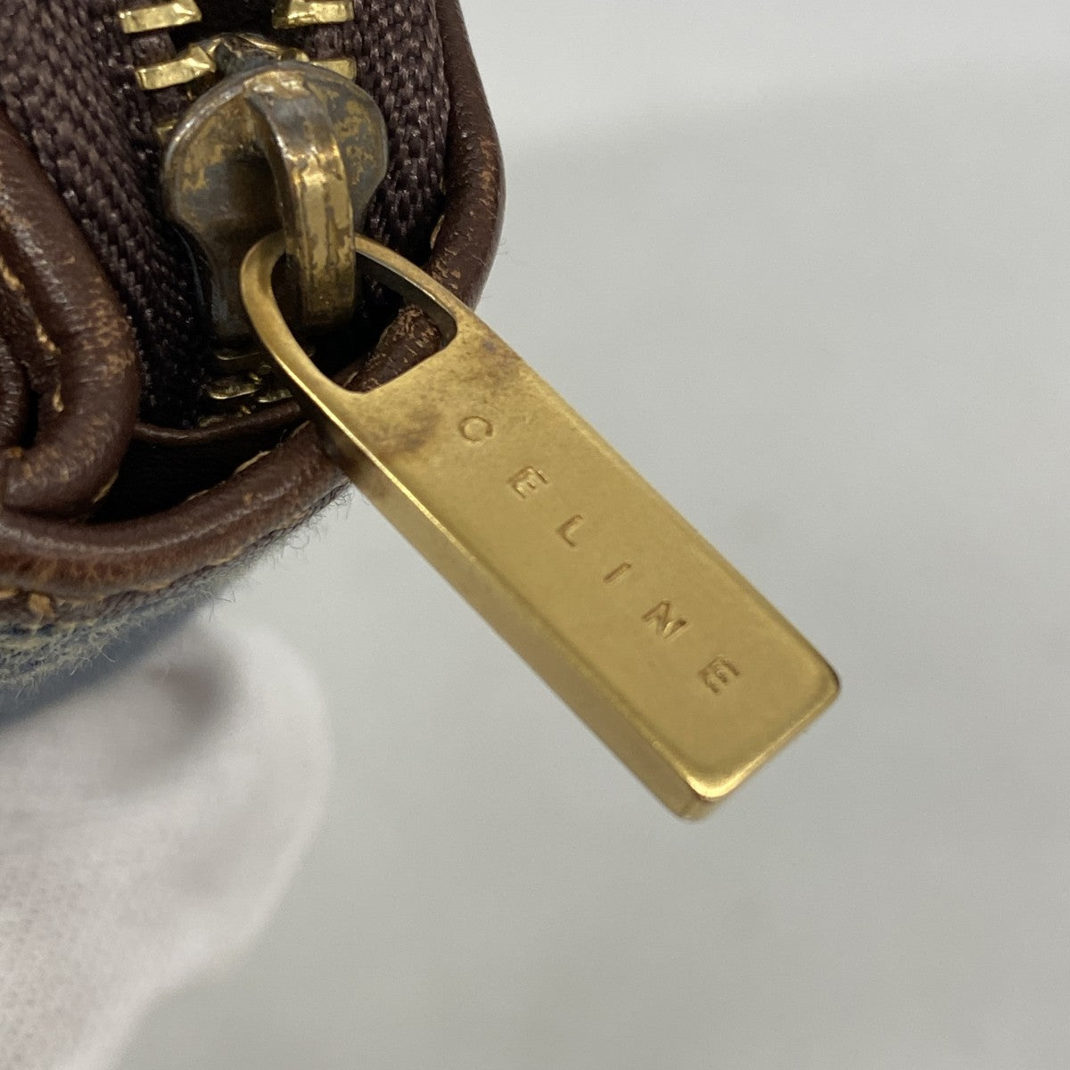 【5ic2751】セリーヌ 財布 パリマカダム デニム ネイビー ブラウン ゴールド金具【中古】レディース