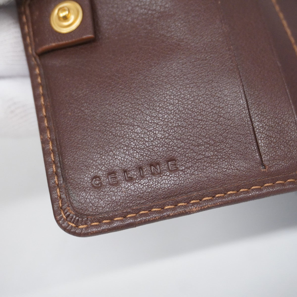 【5ic2751】セリーヌ 財布 パリマカダム デニム ネイビー ブラウン ゴールド金具【中古】レディース