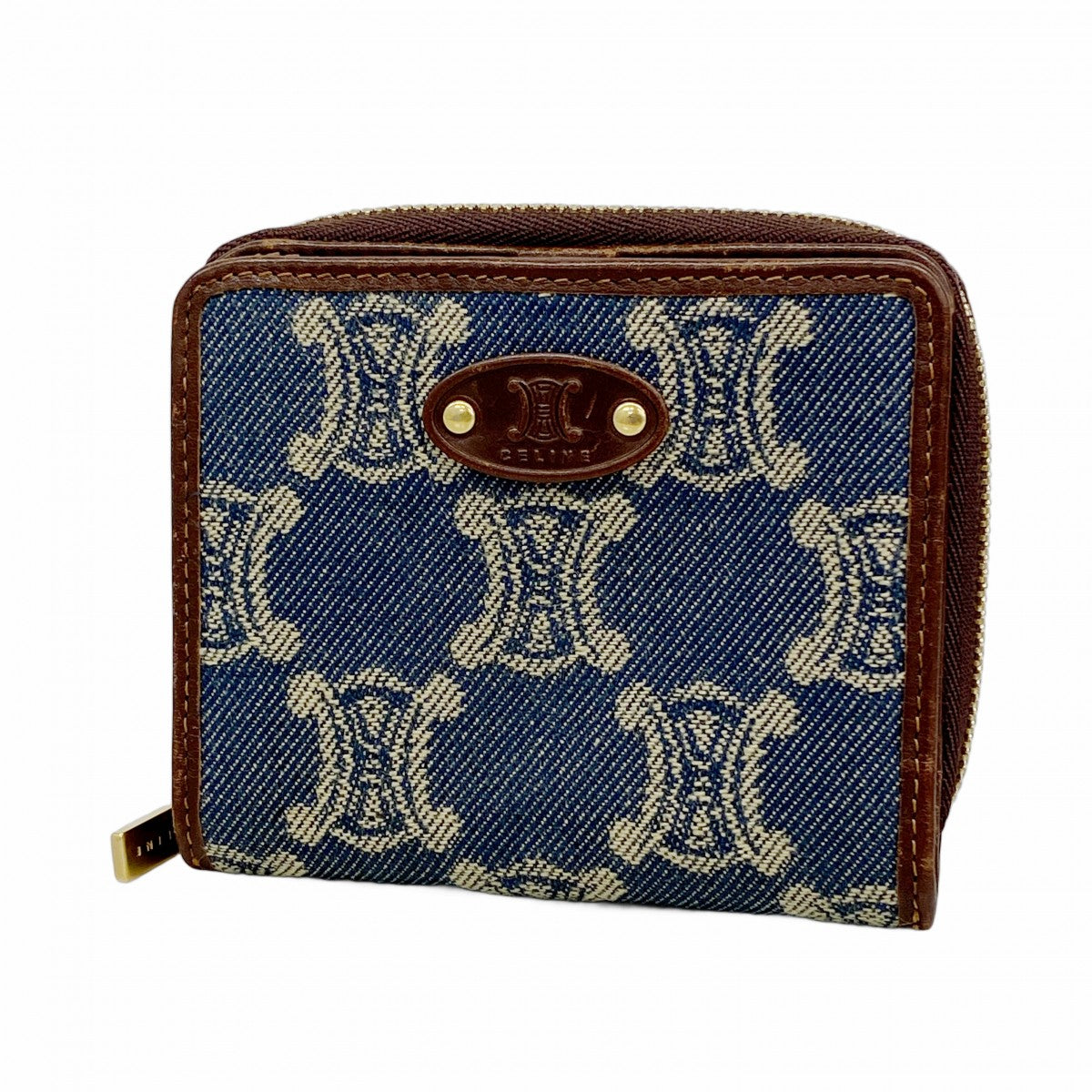 【5ic2751】セリーヌ 財布 パリマカダム デニム ネイビー ブラウン ゴールド金具【中古】レディース