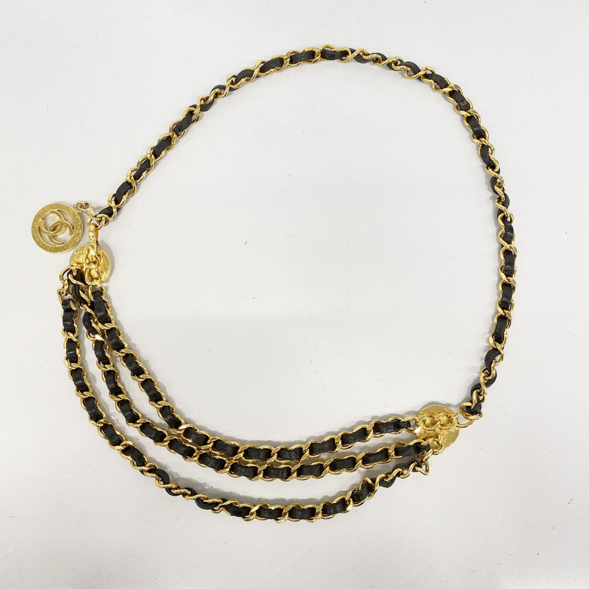 【5ic3063】シャネル ベルト チェーンベルト ゴールド ブラック ゴールド金具【中古】レディース