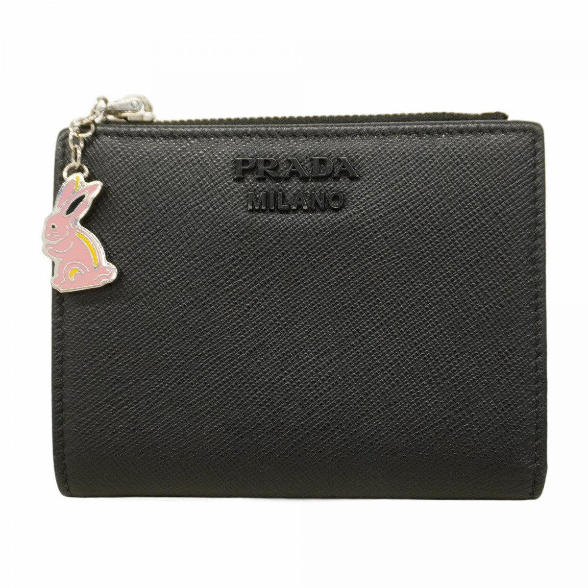 【5ic3651】プラダ 財布 サフィアーノ レザー ブラック シルバー金具【中古】レディース