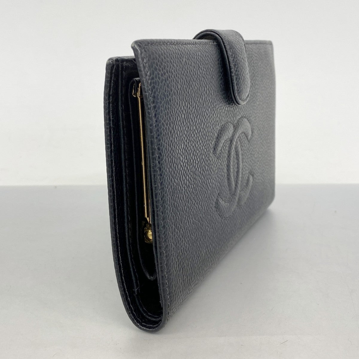 【5ic3706】シャネル 長財布 キャビアスキン ブラック ゴールド金具【中古】レディース