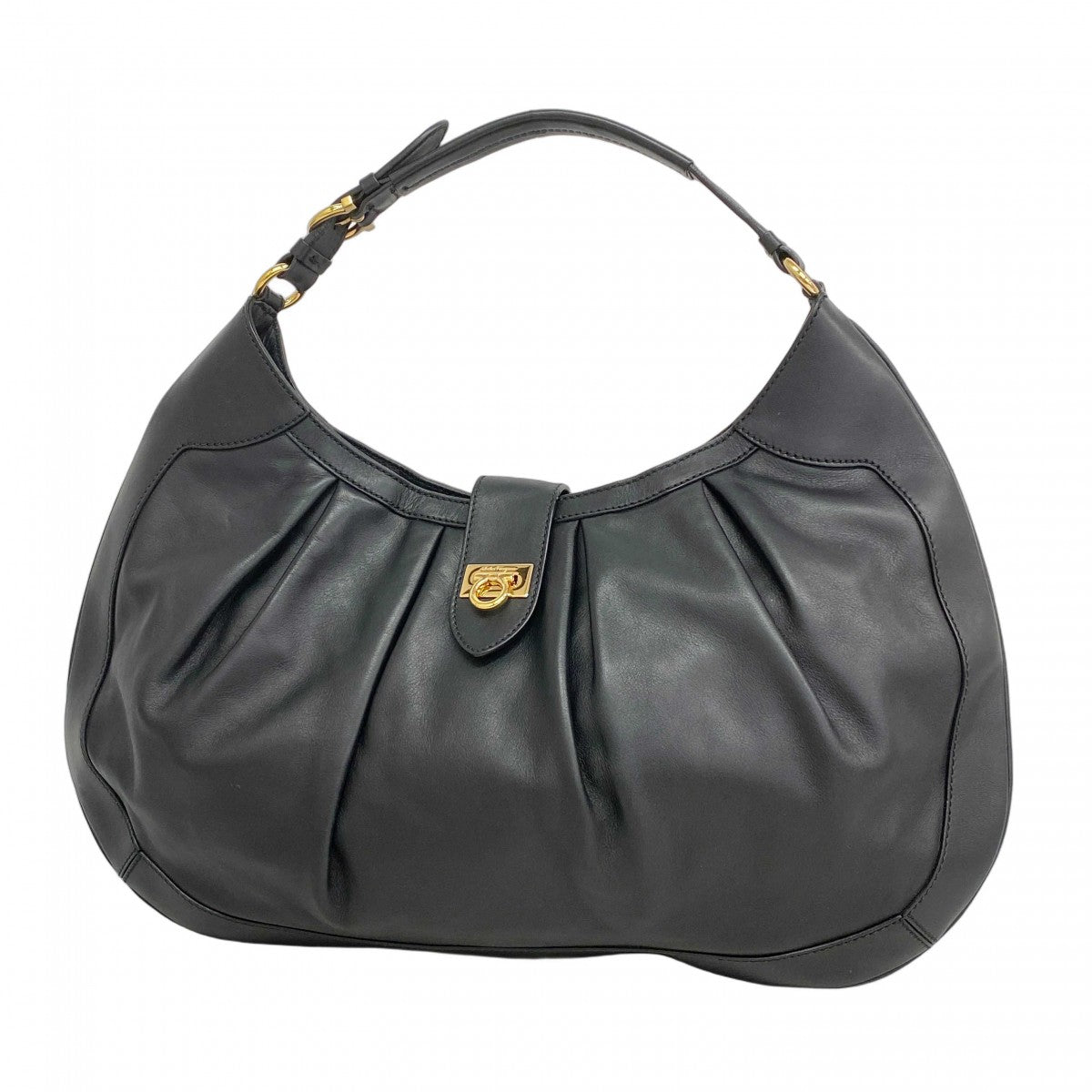 美品！サルヴァトーレフェラガモ ガンチーニ レザーベルト ブラック ゴールド サルバトーレフェラガモ Salvatore Ferragamo ベルト ダブル