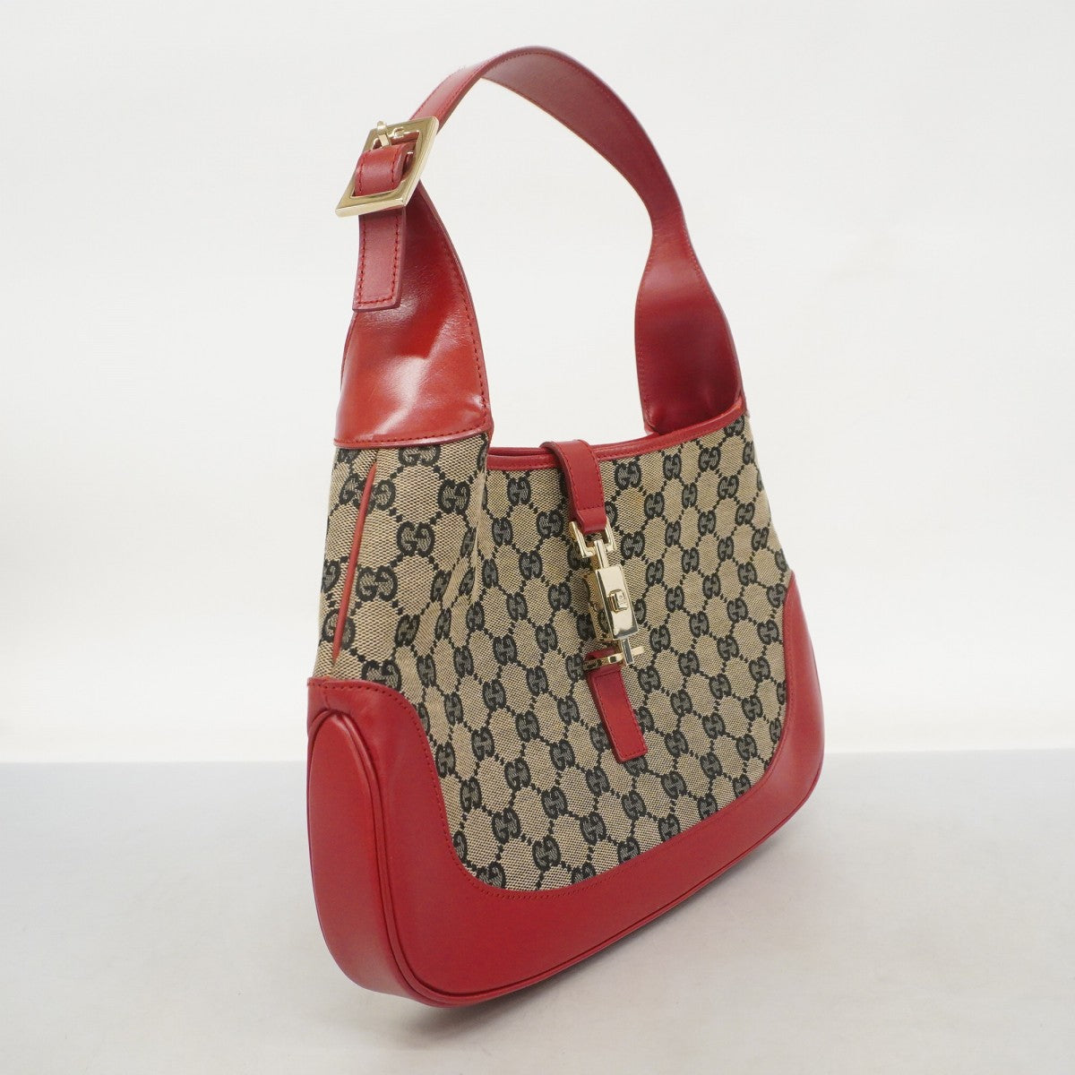 【5id4351】グッチ ショルダーバッグ GGキャンバス/ジャッキー 001 3306 キャンバス ブラック レッド ゴールド金具【中古】レディース