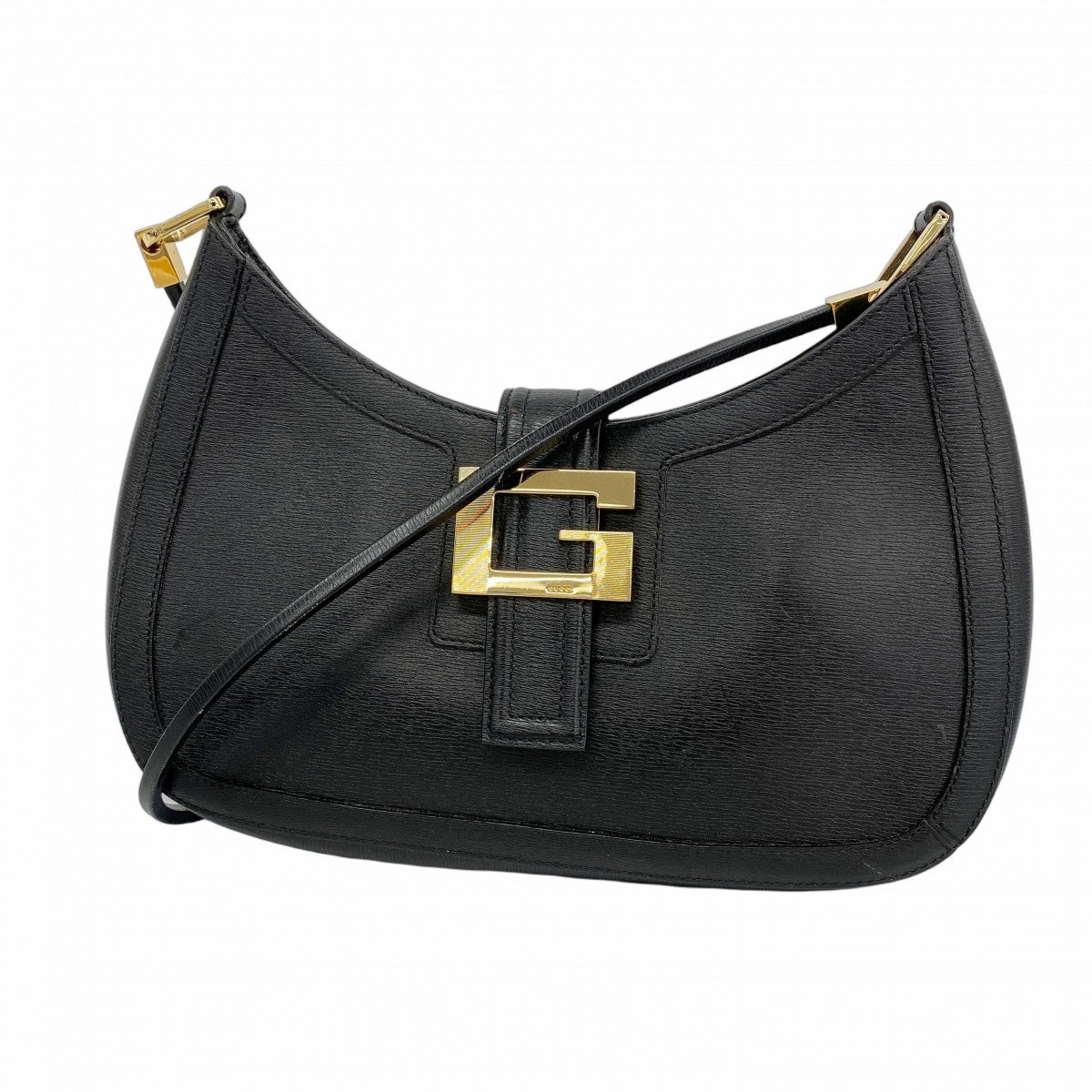 【GUCCI】ショルダーバッグ　GG金具　レザー　ブラック GUCCI グッチ G金具 エンボスレザー ショルダーバッグ ブラック