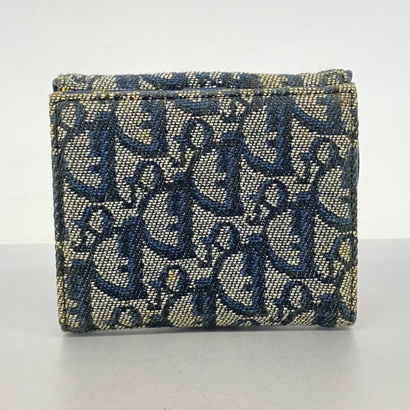 ★SALE【5id5005】クリスチャンディオール 財布 トロッター サドル キャンバス ネイビー ゴールド金具【中古】レディース