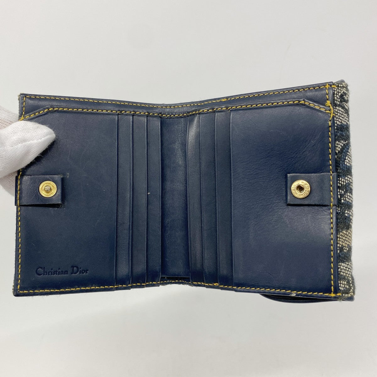 ★SALE【5id5005】クリスチャンディオール 財布 トロッター サドル キャンバス ネイビー ゴールド金具【中古】レディース
