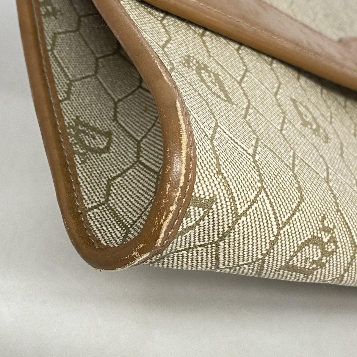 ★SALE【5ie5728】クリスチャンディオール ショルダーバッグ ハニカム PVC ベージュ ブラウン ゴールド金具【中古】レディース