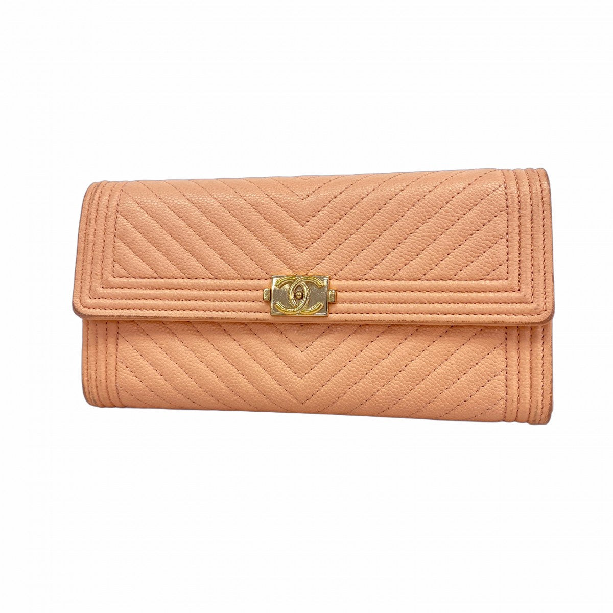5ie5740】シャネル 長財布 Vステッチ キャビアスキン ピンク