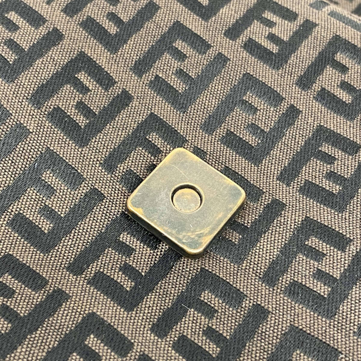 【5ie5851】フェンディ ショルダーバッグ ズッキーノ ナイロンキャンバス ブラウン ブラック ピンクゴールド金具【中古】レディース