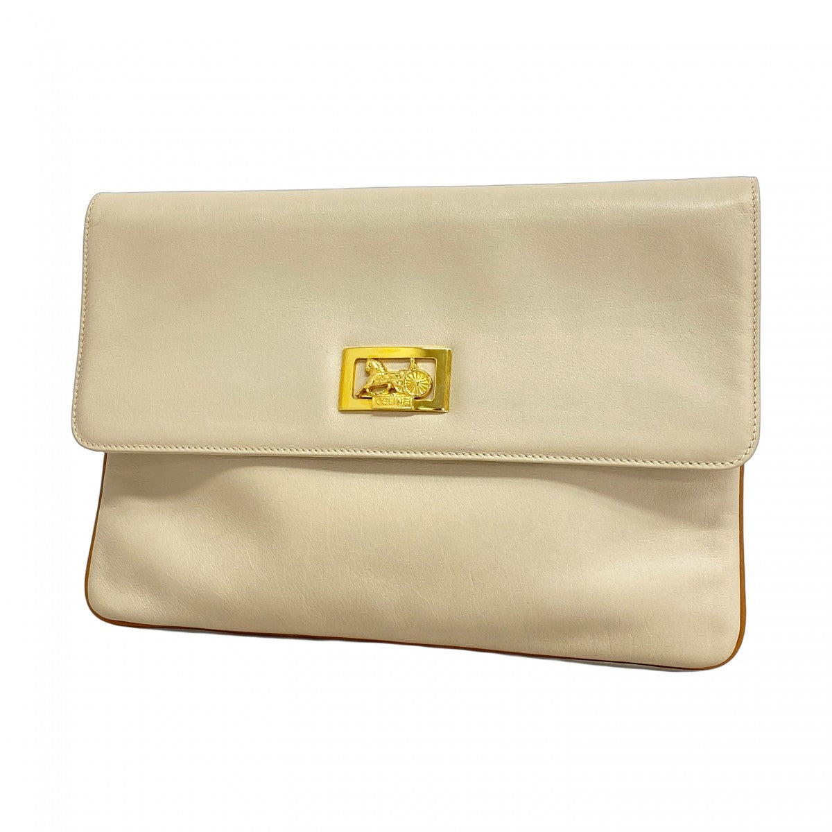CELINE 馬車金具 クラッチ クラッチバッグ 5ie6071-h】セリーヌ クラッチバッグ 馬車金具 レザー ベージュ