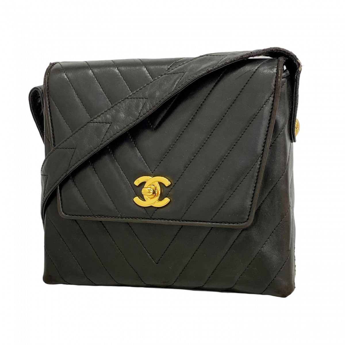 5ie6336-h】シャネル ショルダーバッグ Vステッチ ラムスキン