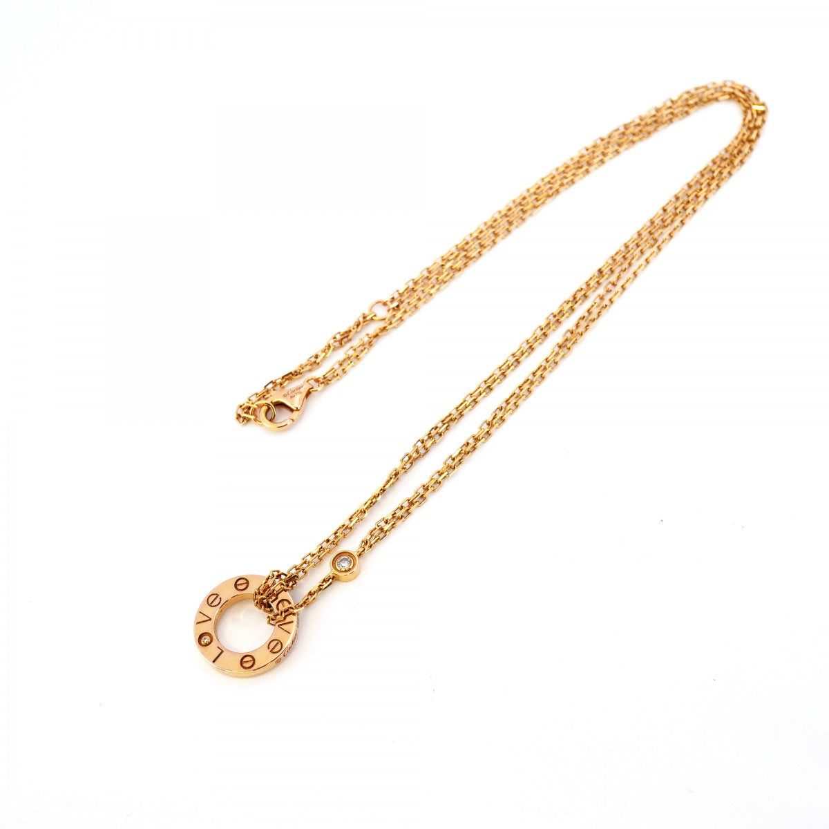 【5jgb0387】カルティエ ネックレス ラブ サークル 2PD K18PG ピンクゴールド ダイヤモンド【中古】レディース