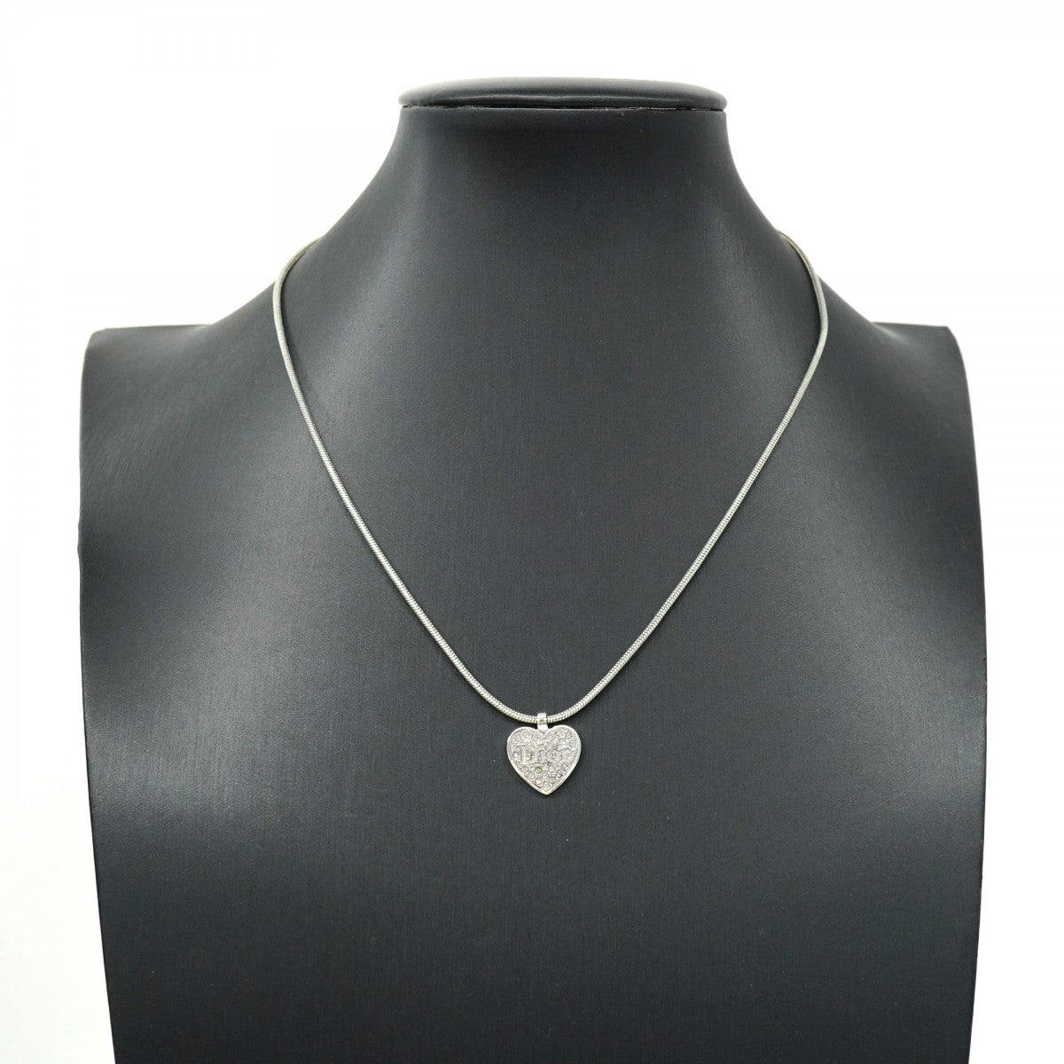 ★SALE【5jgb0399】クリスチャンディオール ネックレス ディオールロゴ ハートモチーフ メタル ラインストーン シルバー【中古】レディース