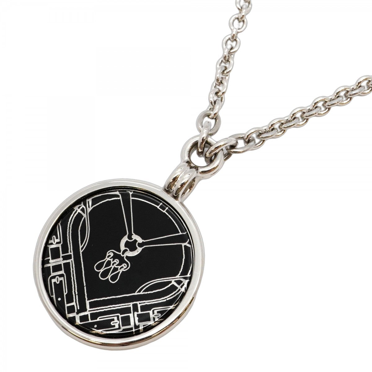 【5jgb0412】エルメス ネックレス メダイユ メタル シルバー ブラック【中古】メンズ レディース ユニセックス