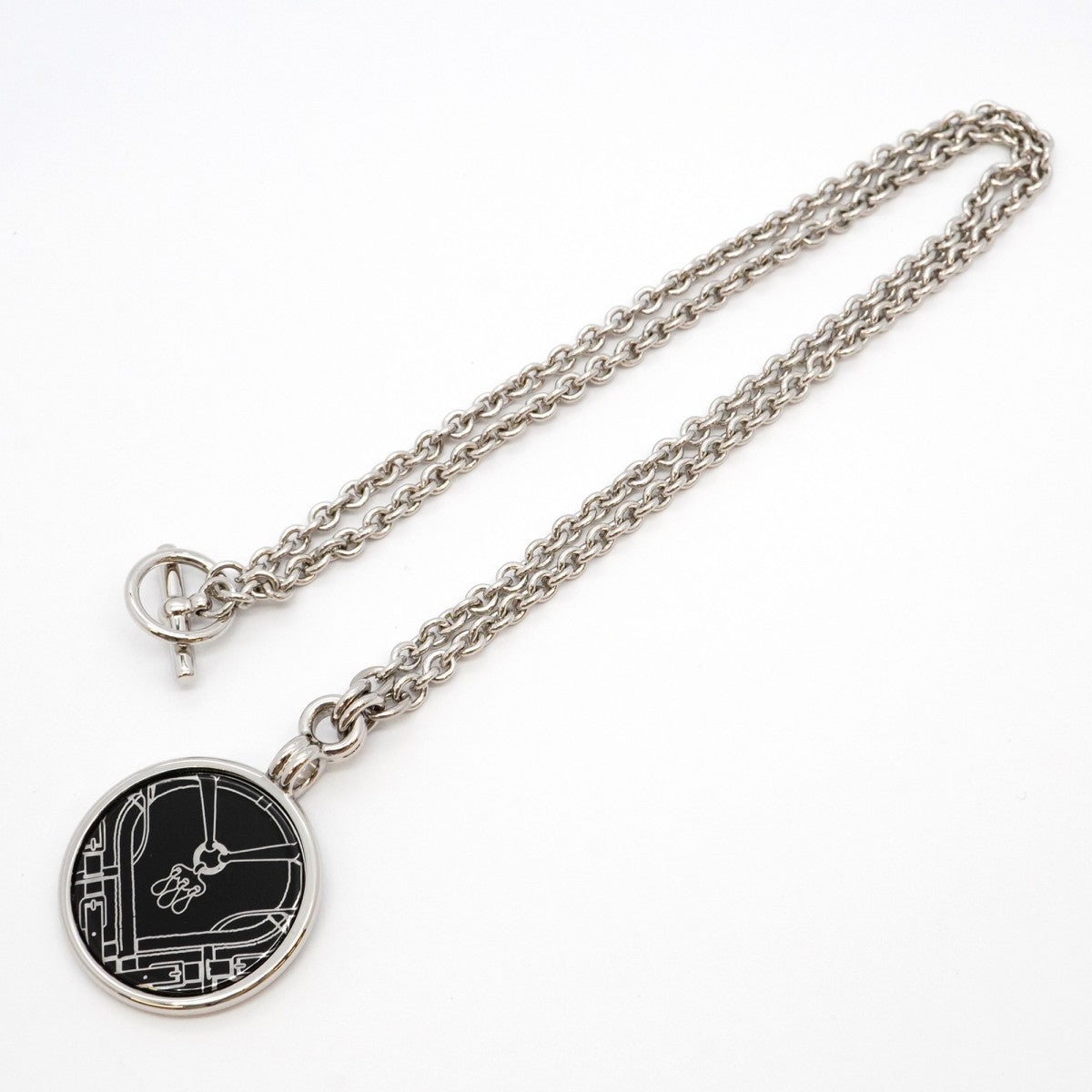 【5jgb0412】エルメス ネックレス メダイユ メタル シルバー ブラック【中古】メンズ レディース ユニセックス