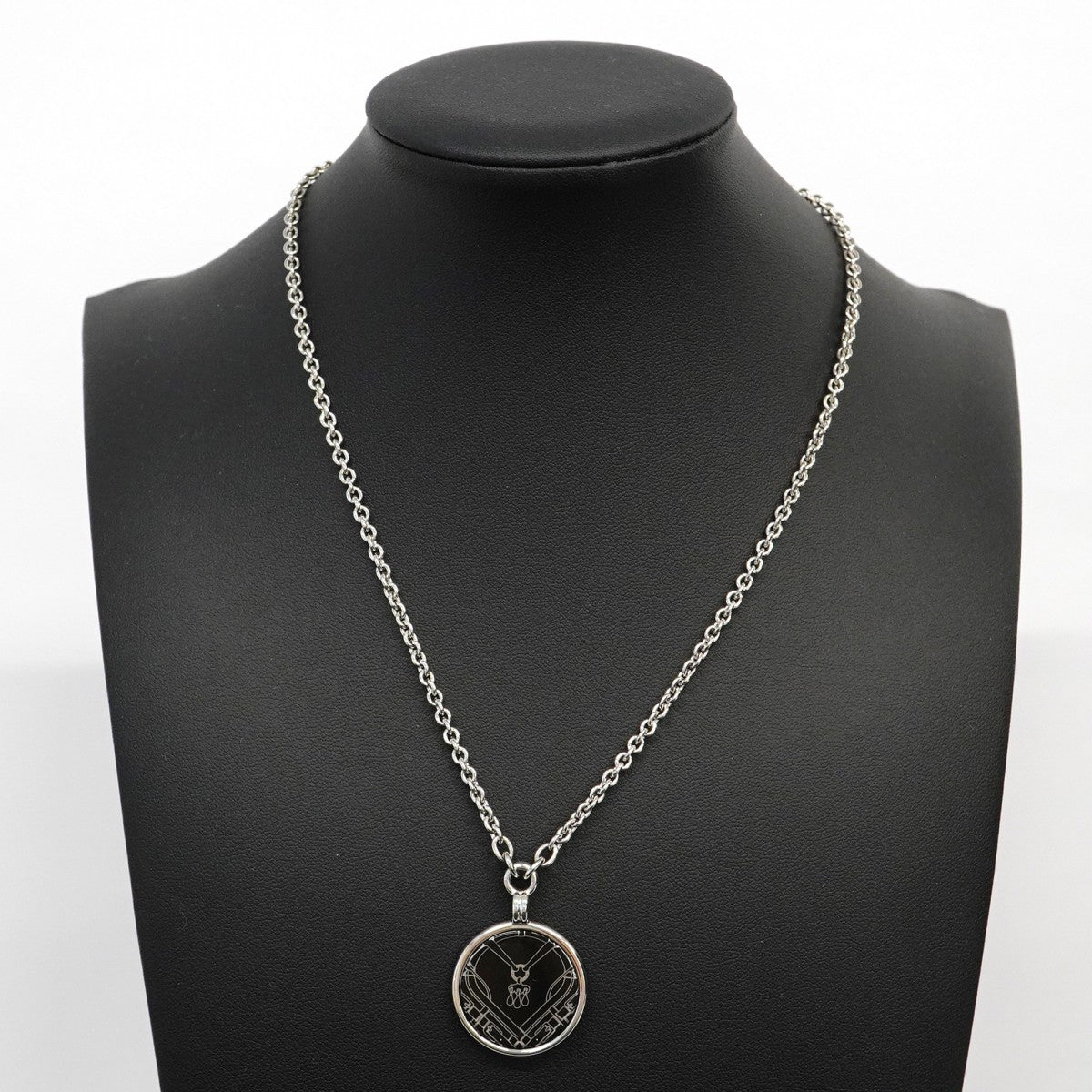 【5jgb0412】エルメス ネックレス メダイユ メタル シルバー ブラック【中古】メンズ レディース ユニセックス