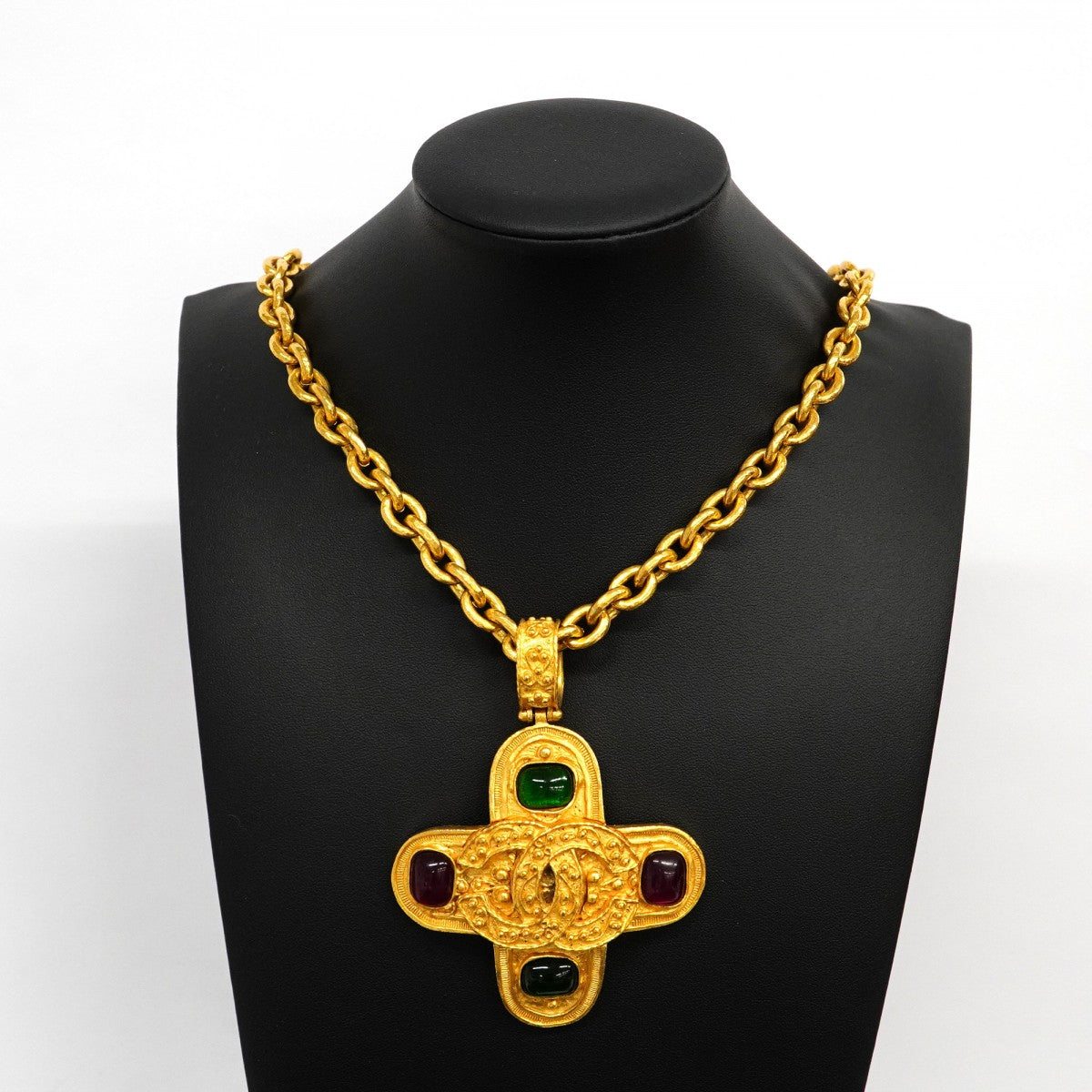 【5jgb0442】シャネル ネックレス ヴィンテージ ココマーク GPメッキ グリポア ゴールド グリーン レッド【中古】レディース