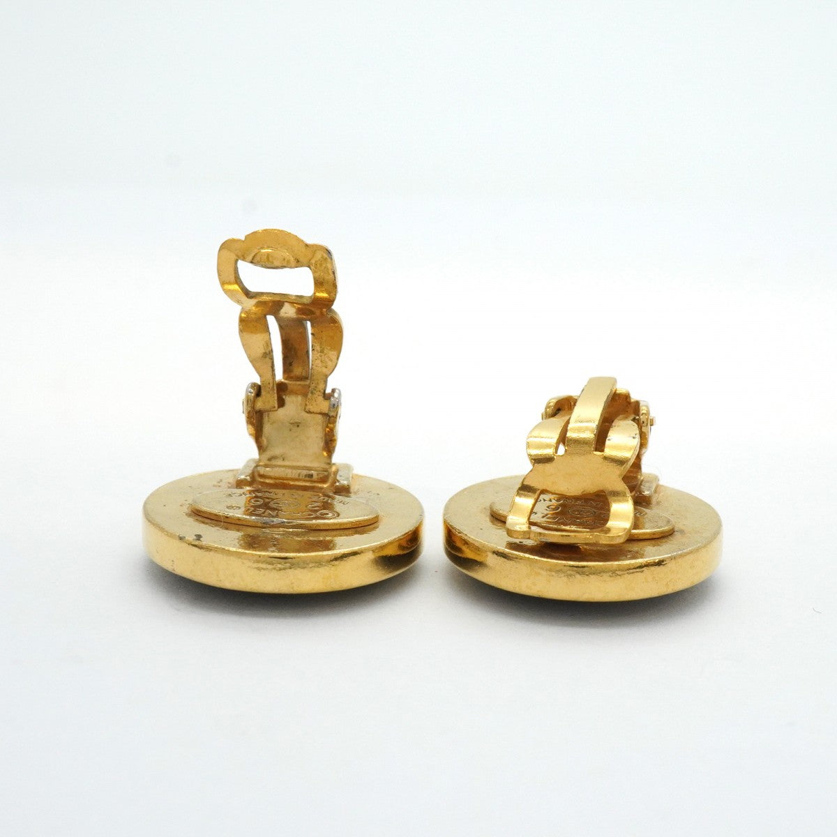 ★SALE【5jgb0499】シャネル イヤリング ヴィンテージ ココマーク 丸型 サークル GPメッキ ゴールド ブラック【中古】レディース
