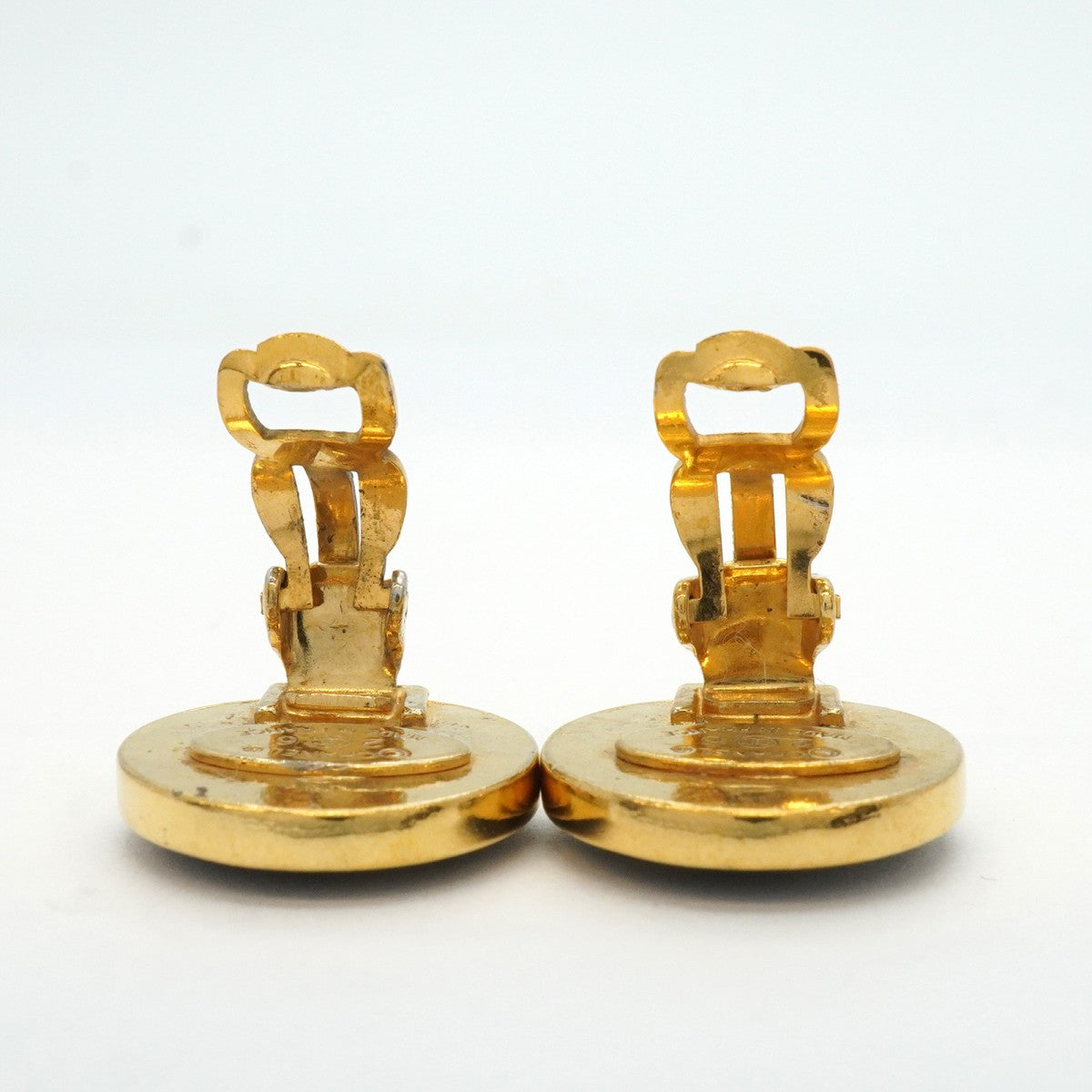 ★SALE【5jgb0499】シャネル イヤリング ヴィンテージ ココマーク 丸型 サークル GPメッキ ゴールド ブラック【中古】レディース