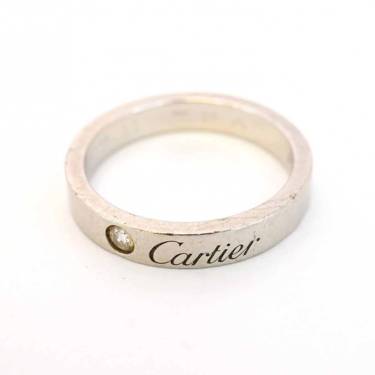 【5jhb0495】カルティエ リング エングレーブド 1PD Pt950 プラチナ ダイヤモンド #48【中古】レディース