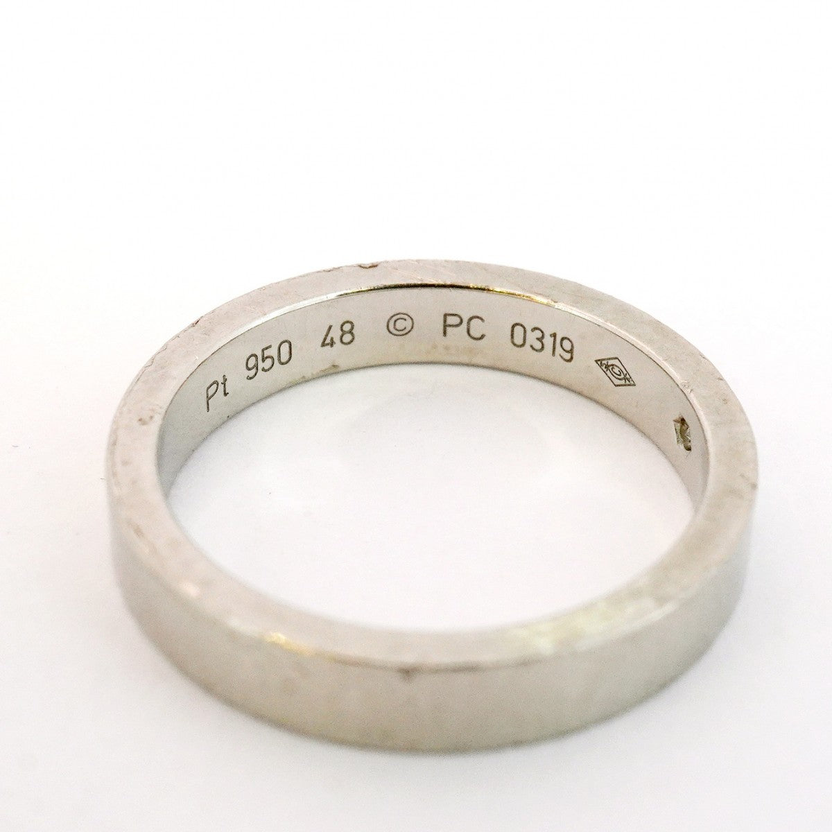 【5jhb0495】カルティエ リング エングレーブド 1PD Pt950 プラチナ ダイヤモンド #48【中古】レディース