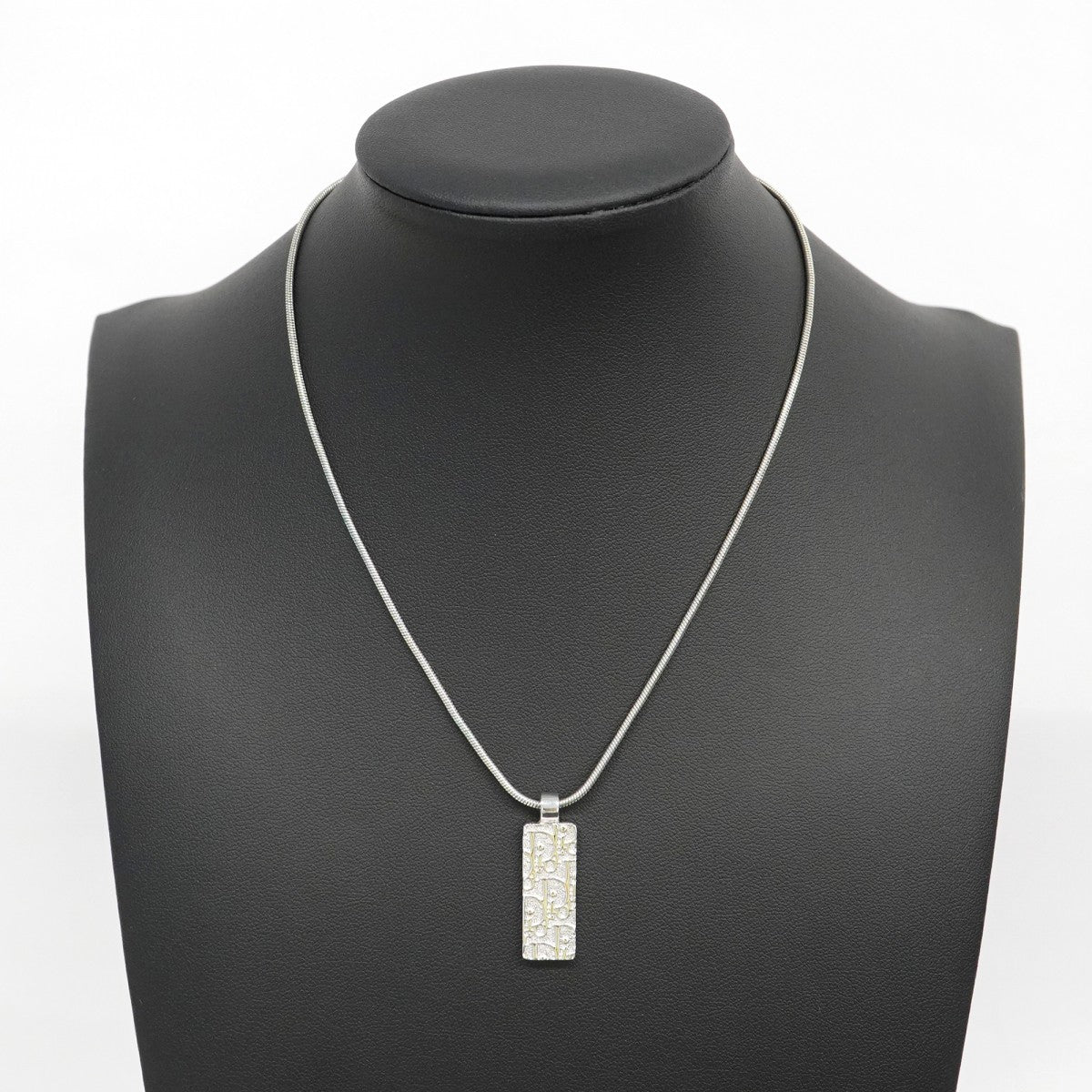 【5jmb0389】クリスチャンディオール ネックレス ディオールロゴ プレート メタル ラインストーン シルバー【中古】レディース