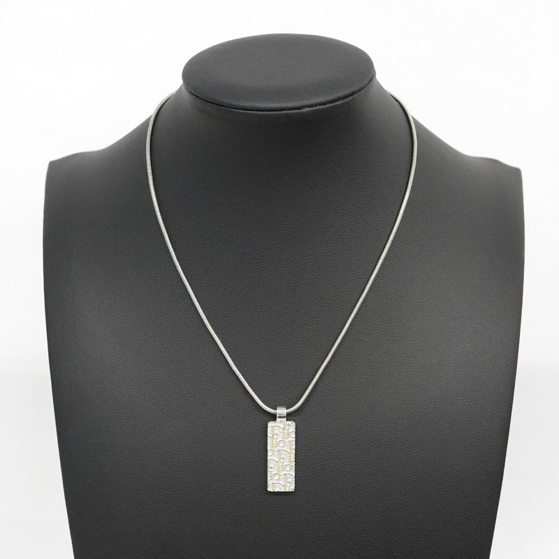 【5jmb0389】クリスチャンディオール ネックレス ディオールロゴ プレート メタル ラインストーン シルバー【中古】レディース