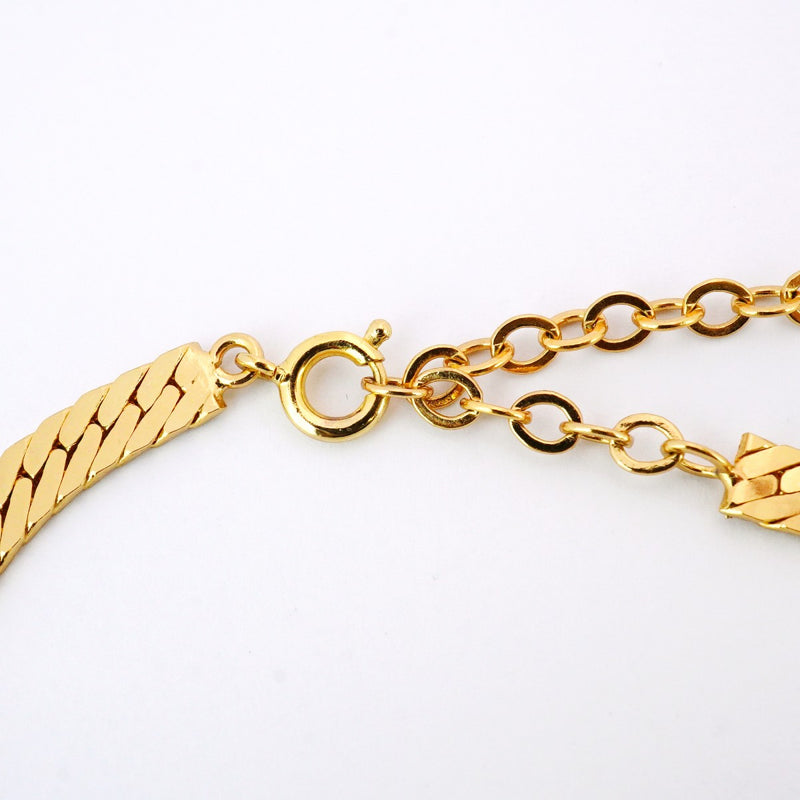 【5jmb0420】クリスチャンディオール ネックレス GPメッキ ラインストーン ゴールド ブラック【中古】レディース