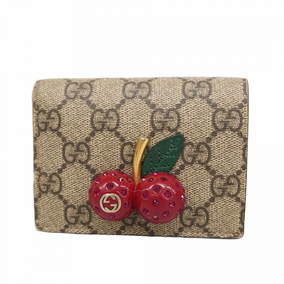 美品✨グッチ 折り財布 チェリー スプリーム PVC ベージュ レッド GUCCI GGスプリーム チェリー PVC 二つ折り財布 - メルカリ