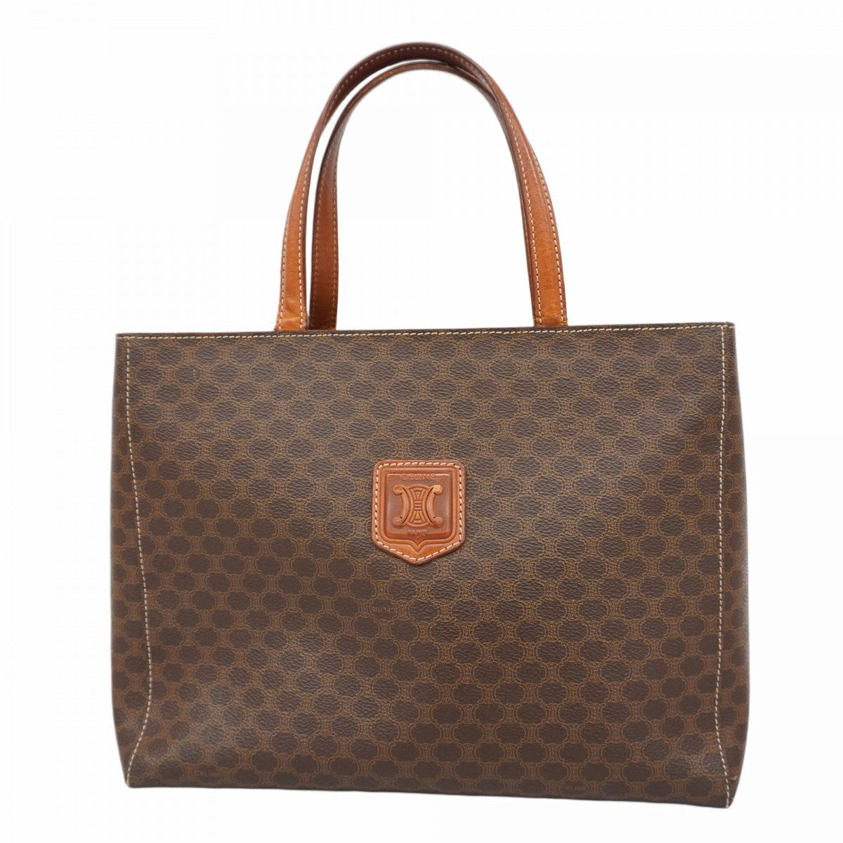 【美品】セリーヌ ハンドバッグ マカダム ゴールド金具 ロゴ レディース 茶 美品】セリーヌ ハンドバッグ マカダム ゴールド金具 ロゴ