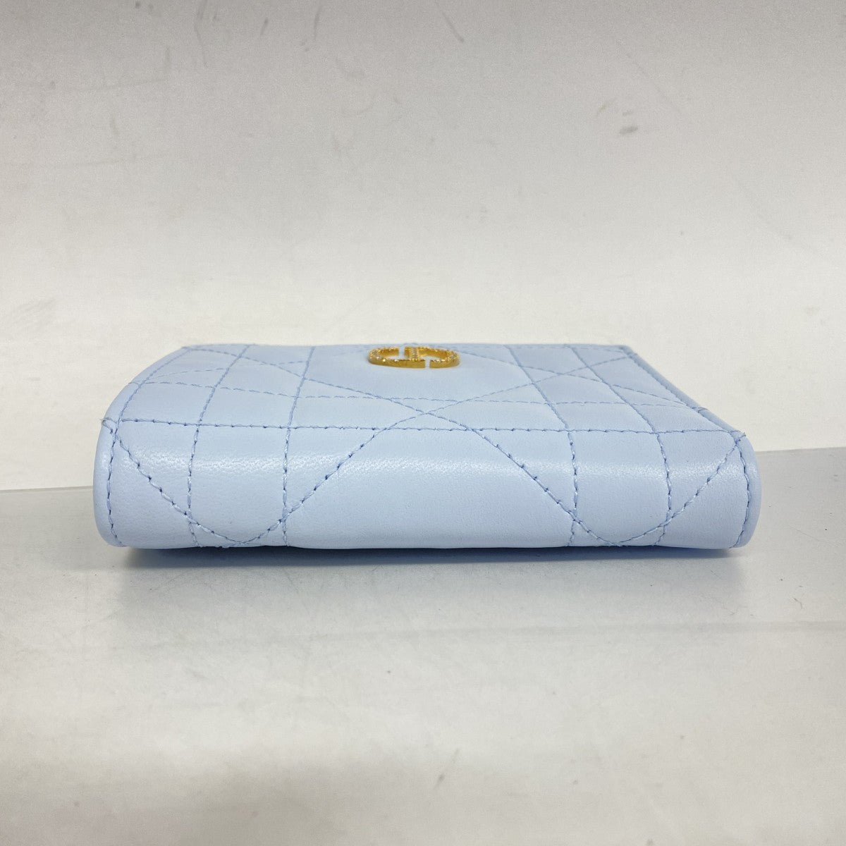 【5mb1222-h】クリスチャンディオール 財布 カナージュ カロ レザー ブルー ゴールド金具【中古】レディース