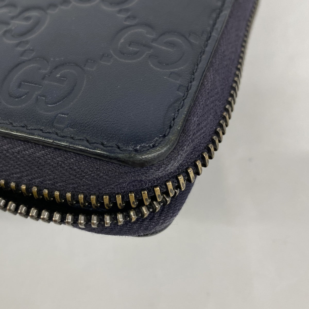 【5mb1658】グッチ 長財布 グッチシマ 307987 レザー ネイビー シルバー金具【中古】メンズ