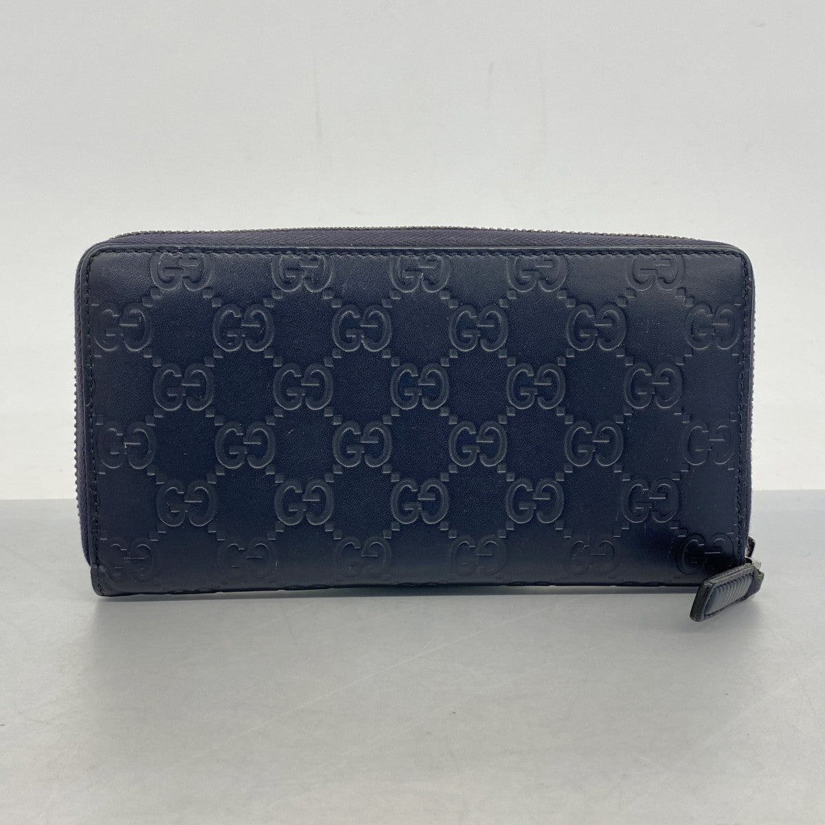 【5mb1658】グッチ 長財布 グッチシマ 307987 レザー ネイビー シルバー金具【中古】メンズ