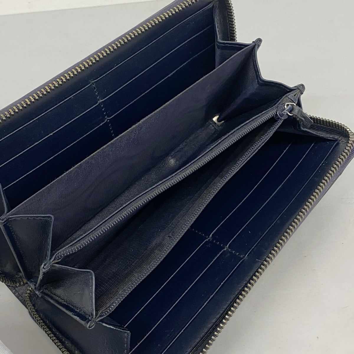 【5mb1658】グッチ 長財布 グッチシマ 307987 レザー ネイビー シルバー金具【中古】メンズ