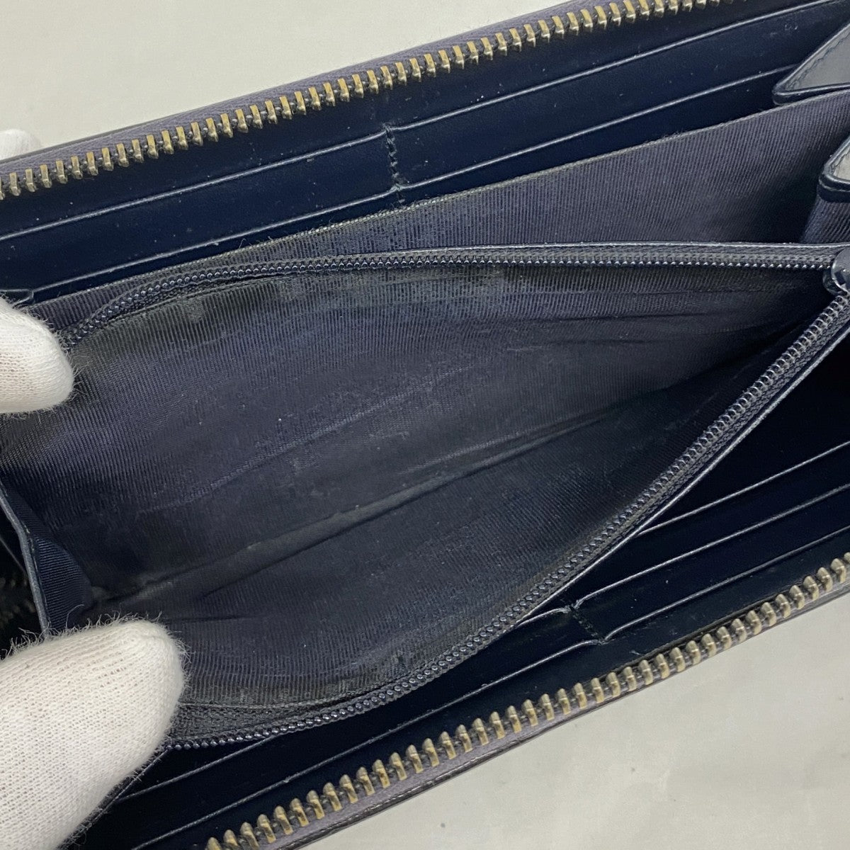 【5mb1658】グッチ 長財布 グッチシマ 307987 レザー ネイビー シルバー金具【中古】メンズ