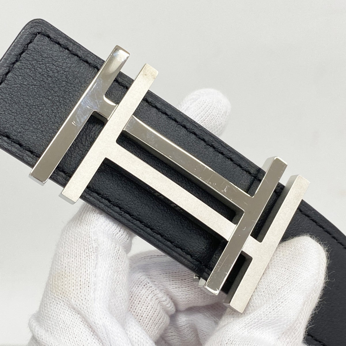 【5mb1710】エルメス ベルト Hオカレ ヴォーエプソン ヴォーシャモニー ブラック ブルージーン □R刻印【中古】メンズ レディース ユニセックス