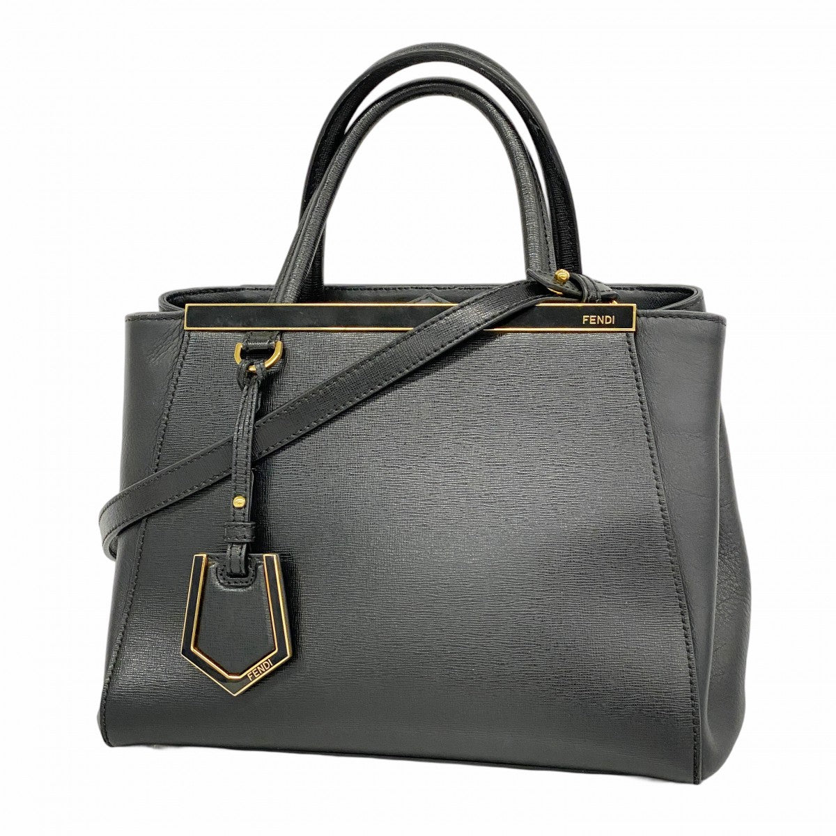5mb1932-h】フェンディ ハンドバッグ レザー ブラック ゴールド
