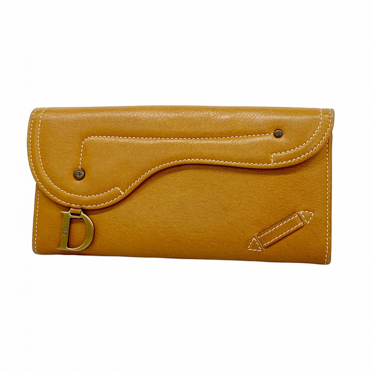 【5mc2480-h】クリスチャンディオール 長財布 サドル レザー ブラウン ゴールド金具【中古】レディース
