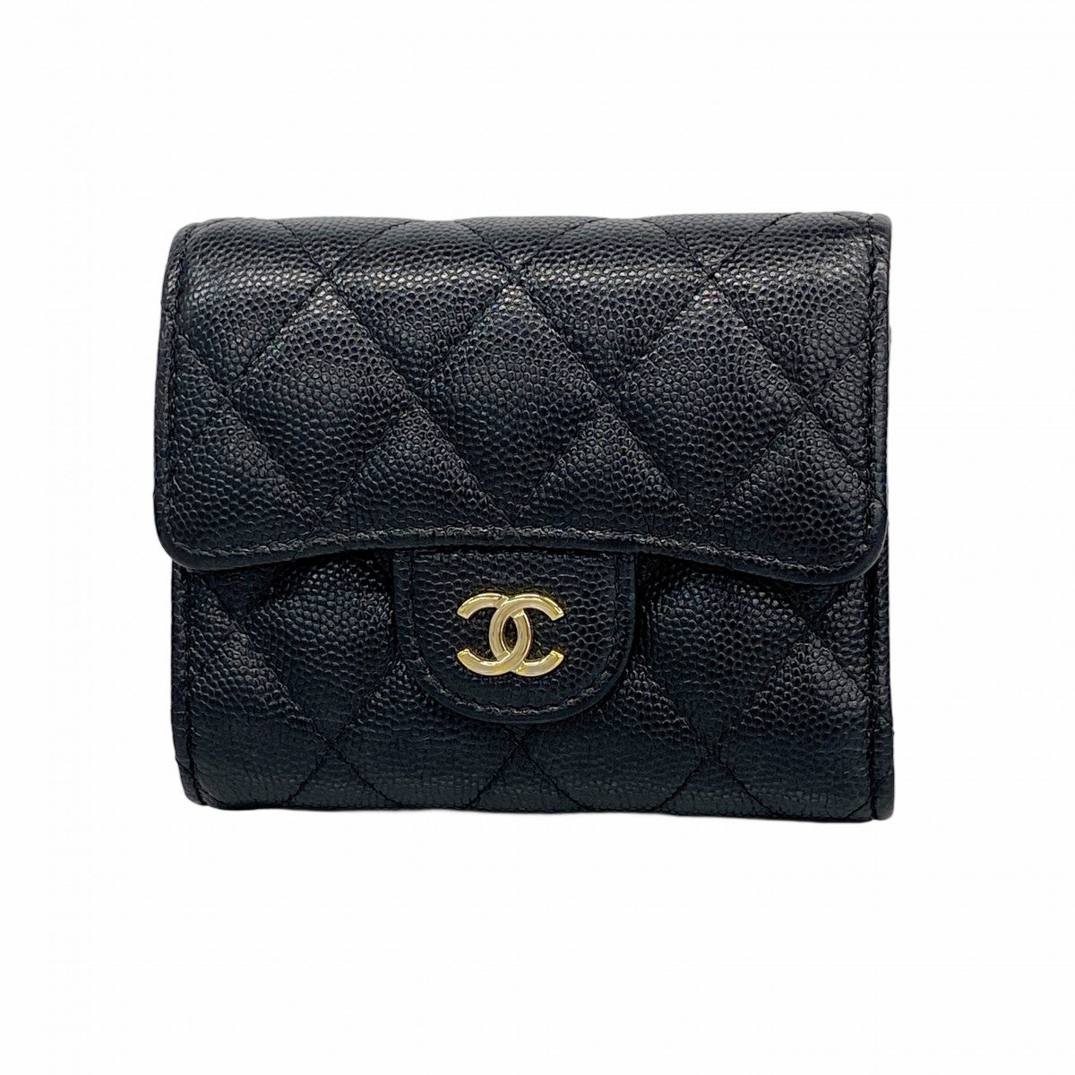 5mc2507】シャネル 三つ折り財布 マトラッセ キャビアスキン