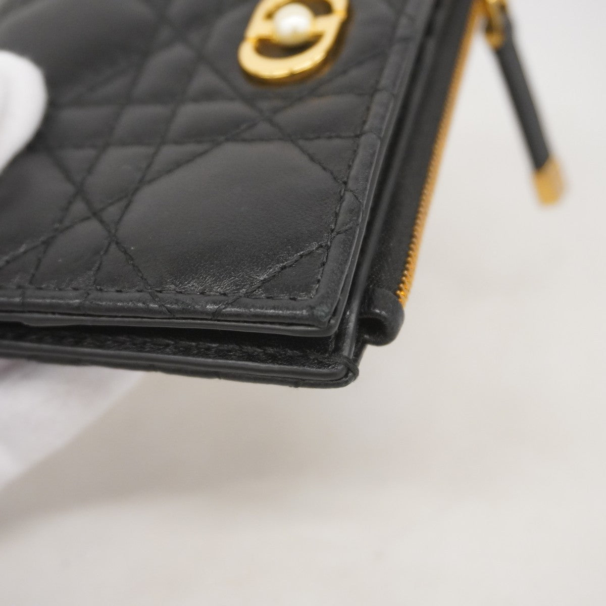 【5mc2783】クリスチャンディオール 財布 カナージュ レザー ブラック ゴールド金具【中古】レディース