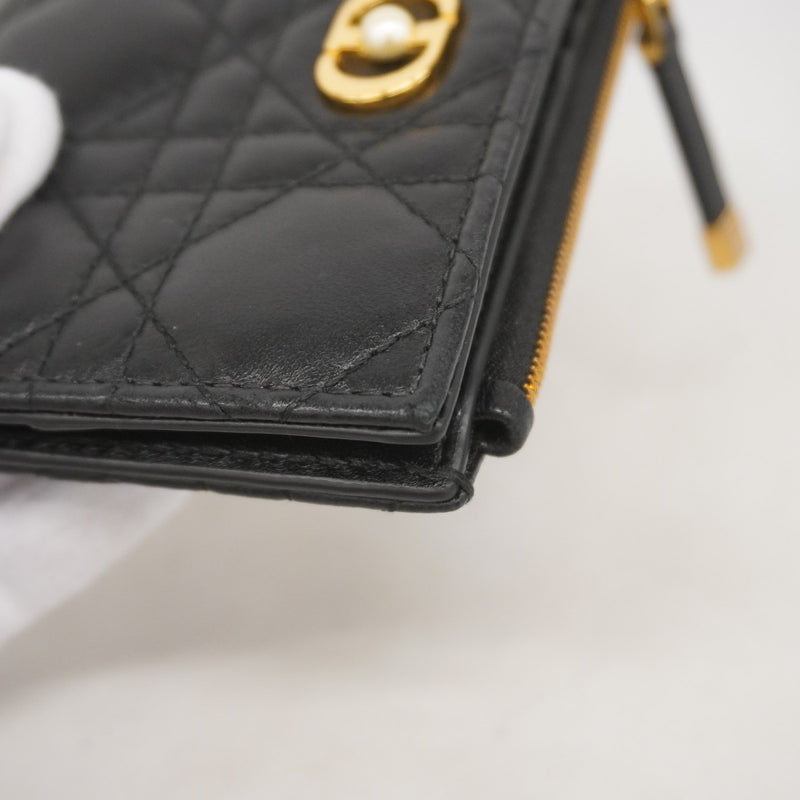 【5mc2783】クリスチャンディオール 財布 カナージュ レザー ブラック ゴールド金具【中古】レディース