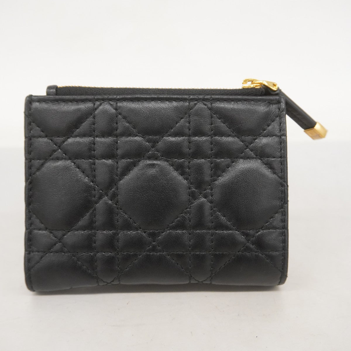 【5mc2783】クリスチャンディオール 財布 カナージュ レザー ブラック ゴールド金具【中古】レディース