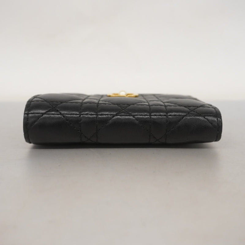 【5mc2783】クリスチャンディオール 財布 カナージュ レザー ブラック ゴールド金具【中古】レディース